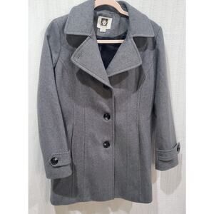 Anne Klein 60% Wool Light Gray Lady Button Down Pea Coat Size S